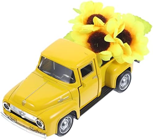 Decoração de caminhão de metal Homsfou com girassóis caminhões amarelos vintage com flores decoração