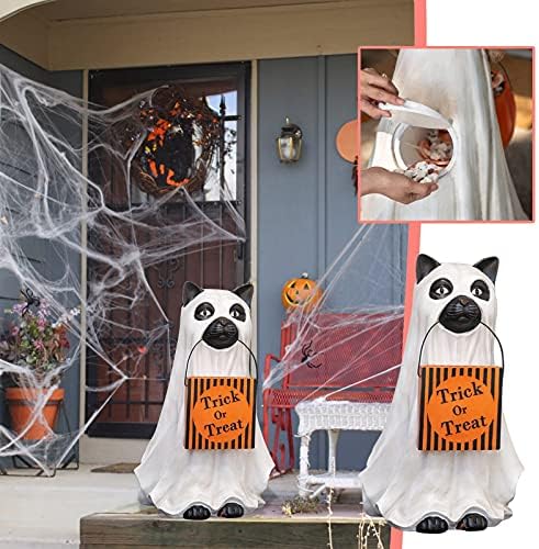 Decoração de Halloween de curtidas - decorações de festas de Halloween Ghost Cat Candy Bowl