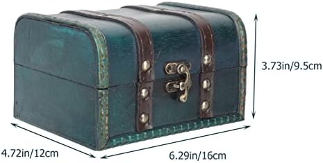 Garneck Caixa decorativa de tesouro vintage de madeira com trava e tiras de couro Caixa de bugiganga de caixa de armazenamento de madeira feita para decoração de casa, verde