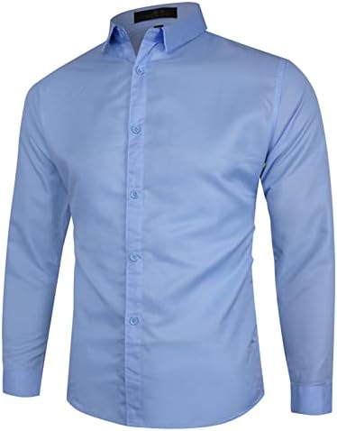 Camisas de vestido masculinas Casual de algodão Button Down Business Sleeve de manga comprida Fit