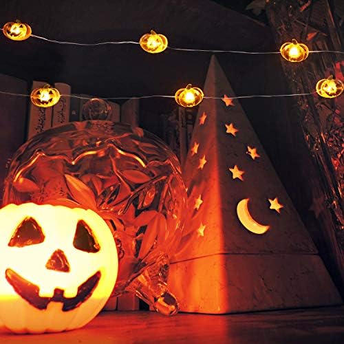 Luzes de cordas de halloween de abóbora Brizled, 40 LED 13.12ft 8 Modos Luzes de fada alimentadas por bateria com remoto e temporizador, Luzes flexíveis de arame de cobre-o-lanterna para decorações de festas de Halloween, branco quente