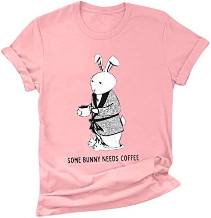 Camisetas de camiseta do dia da Páscoa para mulheres Graphic Short Sleeve o pescoço camisetas rabbit camisa gráfica
