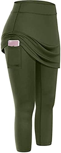 Calças de ioga para mulheres na cintura alta com bolsos longos/curtos trepadeiras saia de perneiras que executa calças elásticas esportivas de exercício