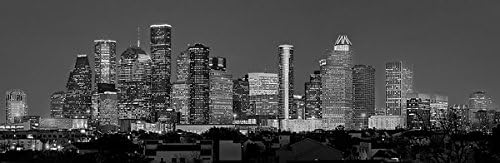 Houston Skyline Photo Print Night Night Night Black & White BW City Downtown 11,75 polegadas x 36 polegadas Texas Panorama Poster Picture Picture Picture