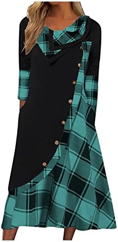 Vestidos formais do Nokmopo Plus Size para mulheres manta de costura manta de moda Bolsões vestidos de manga comprida