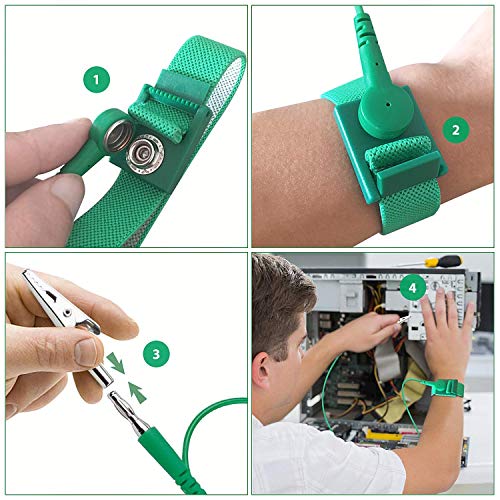 Pulso anti estático cinta -5pack -banda de pulsos profissionais de ESD, pulseira de pulseira anti -choque de alça com alça de pulso anti -estática com cordão com cordão espiral destacável e retrátil