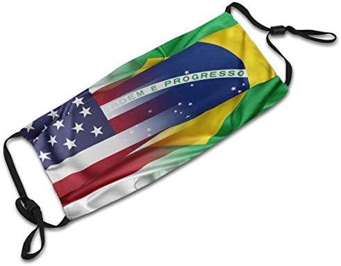 A máscara facial dos EUA da bandeira do Brasil é unissex, com uma balaclava adulta reutilizável e lavável, uma máscara facial elegante, respirável, confortável e ajustável com 2 filtros pretos