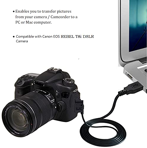 Câmera de câmera canon compatível com Brendaz para câmera USB para câmera T8I DSLR Rebel T8I, USB 2.0