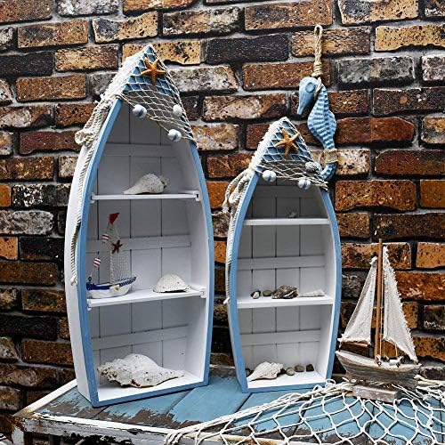 Aecipl de barco de madeira prateleira náutica decoração de casa prateleiras de pé decorativas para pedra costeira - praia com tema de barco de madeira plataforma de armazenamento de madeira para o quarto banheiro