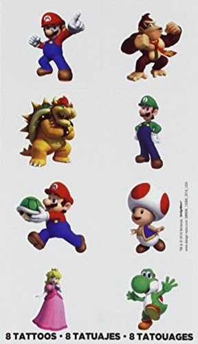 Super Mario Brothers Tattoo Favors | 2 x 1 3/4 | 8 pcs.