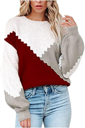 Blocos de cores casuais femininos suéteres soltos de manga longa de malha de malha de malha de malha