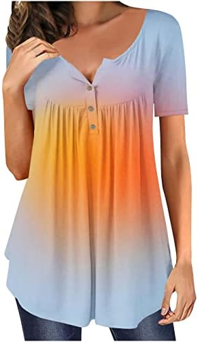 Tops for Women Gradiente Impressão de mangas curtas soltas Camisas casuais de decote curto