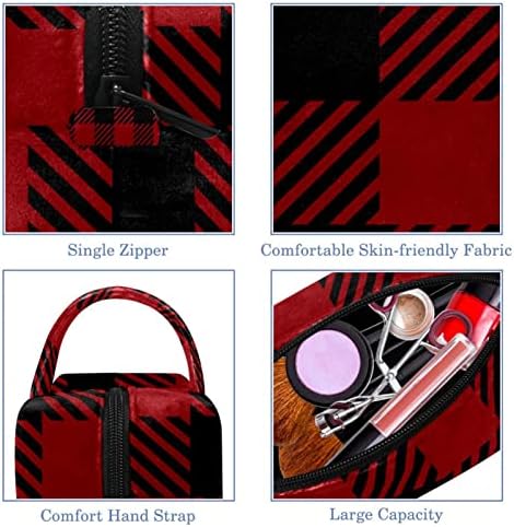 Tbouobt Bolsa cosmética para mulheres, bolsas de maquiagem Bolsa de higiene pessoal espaçosa presente de viagem, grade de treliça de treliça verificação vermelha preta preta