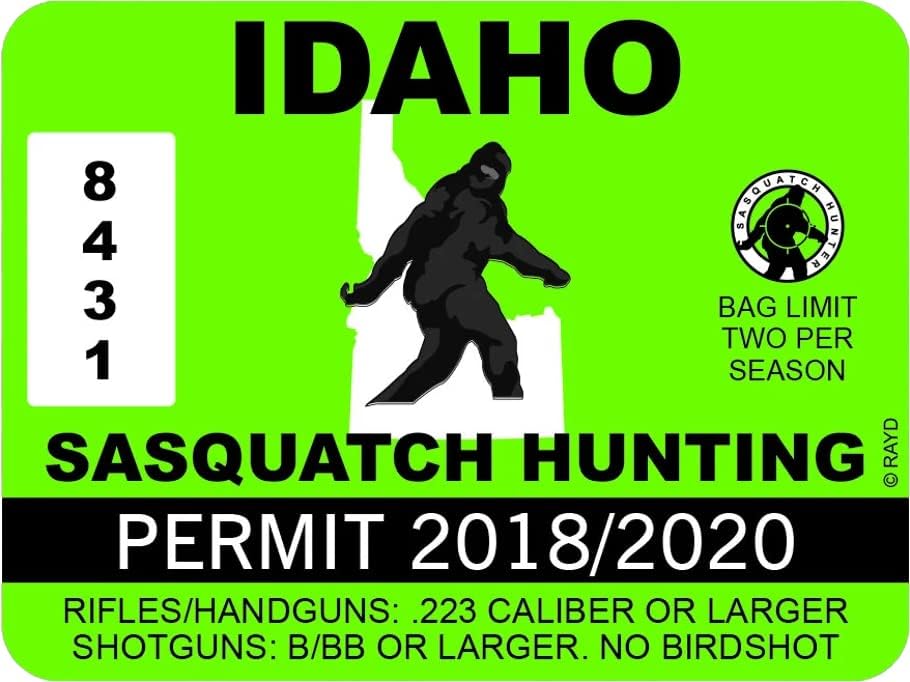 Idaho Sasquatch Hunting Permission Adesivo Auto Adesivo Vinil Bigfoot 13IGFO0T ID - C233- 6 polegadas ou 15 centímetros Tamanho do decalque