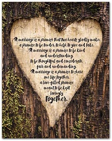 TJ Originals Um casamento é uma promessa Inspirational Love Quote Wall Art - sem moldura 11 x 14 árvore impressão fotográfica do coração - é um ótimo presente para familiares e amigos com menos de $ 15