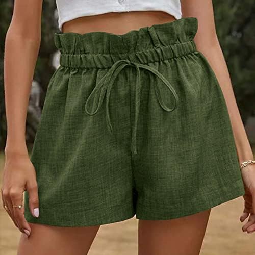 Calça curta de cintura elástica de beuu shorts bermudas para shorts de linho de algodão de cintura alta casual