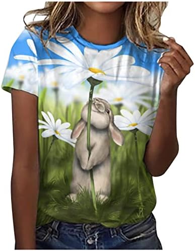 Camisas de Páscoa para mulheres Conelas Camisas fofas Tee gráfica de Rabbit Summer Casual Crewneck