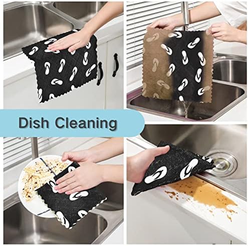 Cataku preto e branco chinelos de cozinha panos para lavar louça de pano de limpeza reutilizável toalhas de pano de microfibra panos de panos para cozinha, 6 pacote