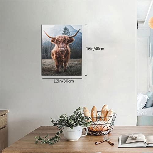 Arte da parede de vaca de planta alta com a decoração da sala de lona de lona Western Banheiro de pintura moderna Decoração de parede Fotos para quarto Presentes de vaca de cozinha 16x12inch