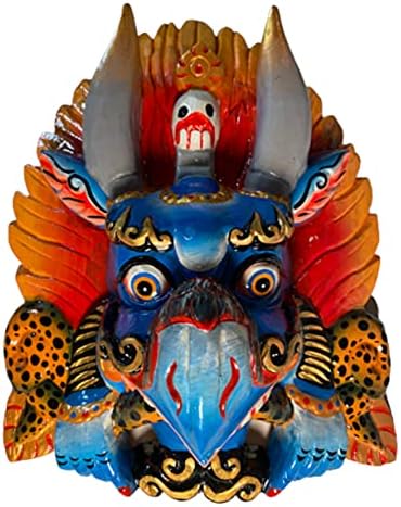 Escultura de parede do artesanato do Himalaia, esculpida em uma única divindade protetora de divindade protetora tibetano nepal budismo antigo cheppu, comendo cobras naga - máscara de madeira pendurada na parede obra de arte do patrimônio mundial, nepal