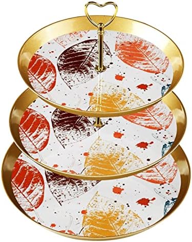 Suporte de bolo tfcocft, suporte de cupcake, tela de tabela de tabela de stands de sobremesa, abstrato de folhas coloridas padrão de arte vegetal