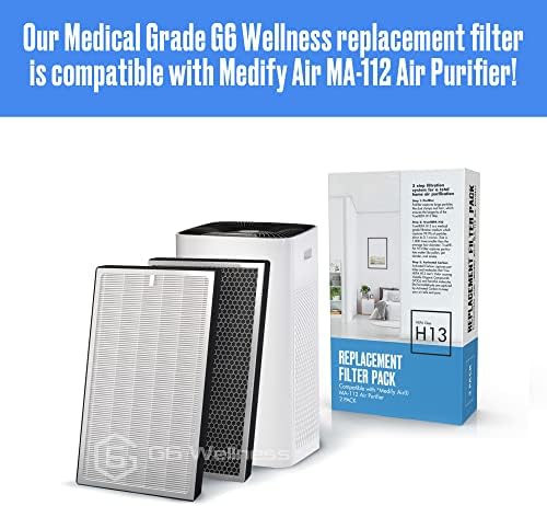Conjunto de filtro de substituição de 2 pacote G6 Compatível com Medify Air MA-112 Purificador de ar | 3 em 1 filtração | Grade Medical True Filtro Hepa H13 | Carbono ativado | Pré-filtro | 99,9% de remoção