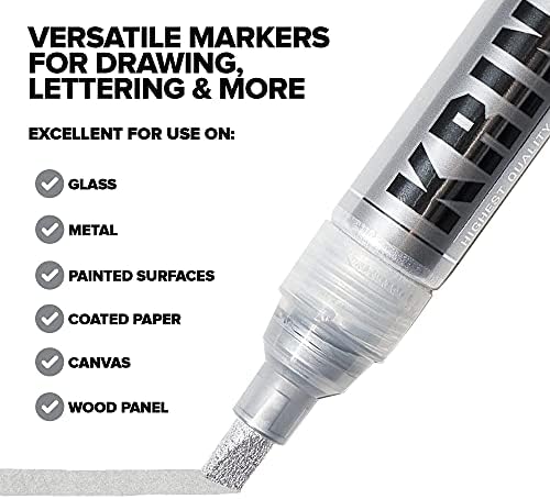 Krink K -75 Silver Paint Marker - Pen de tinta de arte belas vibrantes e opacos para qualquer superfície - marcadores permanentes de graffiti - marcadores de tinta krink com tinta à base de álcool para papel de vidro de plástico e mais
