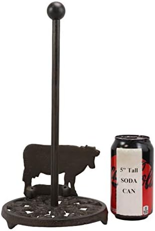 EBROS 13,5 METAL DE FERRO CASTIAL Alto Rústico Vintage Vintage Holstein Vaca de gado bovino com rolagem Design de artigos de papel Toalheiro Dispensador Distante