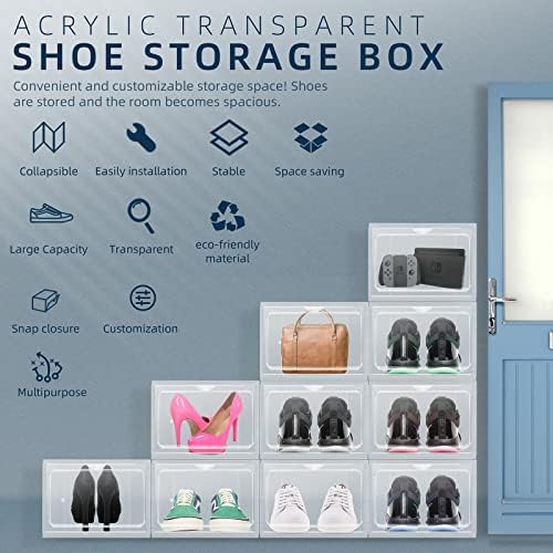 Caixas de armazenamento de calçados de plástico transparente Galifode, caixas de organizador de sapatos empilháveis