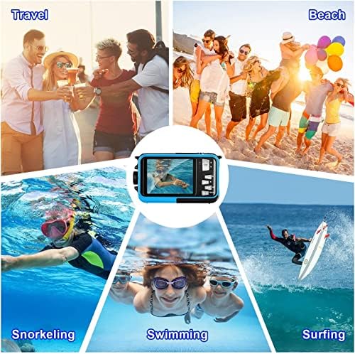 Câmera à prova d'água, câmera subaquática de 2,7k HD, câmera impermeável digital com 48 megapixels 16x Zoom digital, câmera digital de tela dupla videocassete, subaquático para mergulho