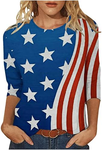 Tuianres feminino américa camisa de bandeira 2023 estrelas da moda listras patrióticas camiseta 3/4
