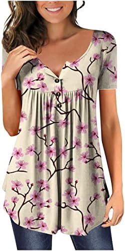 Túnica de túnica de impressão floral feminina vinirt de malha de pescoço camiseta curta camiseta de blusa de