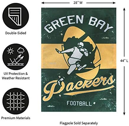 Equipe Sports America Green Bay Packers NFL Bandeira da casa de linho vintage - 28 ”W x 44” h Bandeira de decoração de dupla face ao ar livre para fãs de futebol