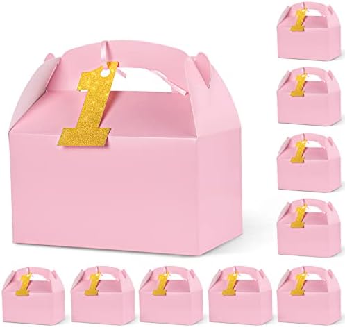 16 PCs Pink First Birthday Party Favors Caixas com tags de brilho duplo lateral Goodie Gable