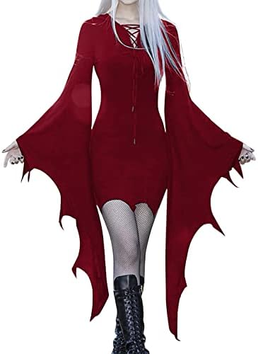 Vestido vintage para mulheres, vestido gótico sexy flare manga corporcon mini vestidos 2022 outono retro
