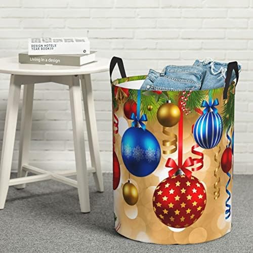Feliz Natal imprimindo cesto de lavanderia grande com alça cesto de lavanderia à prova de água para quarto, banheiro médio