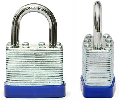 Cadeado laminado com chave, fechaduras de teclas, manilhas normais de argola de plástico azul, pacote de 24