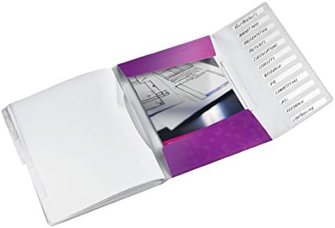 Livro de divisores Leitz A4, detém até 200 folhas, índice integrado com 12 compartimentos, fechamento elástico,