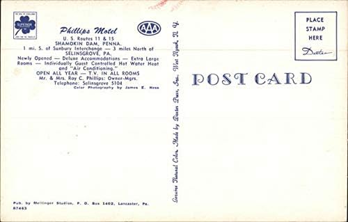 Phillips Motel Selinsgrove, Pennsylvania PA original Vintage Post -cartão