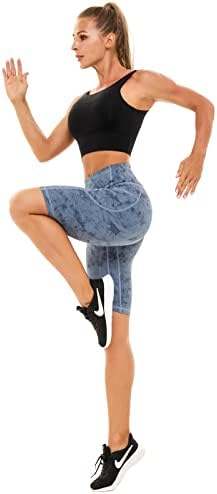 Shorts de motociclista feminino com bolsos 8 High Workout Yoga Tie Tye Dye Soft Spandex Athletic Bicycle Shorts para correr