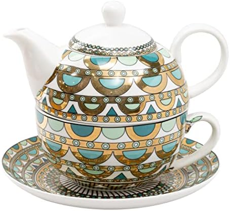 Grace Teaware Porcelain Tea de 4 peças para um, presente em caixa