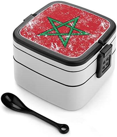 Bandeira do Marrocos Retro Bento Bento Box Dupla Camada Dupla Allin-One Compurador de almoço empilhável com colher