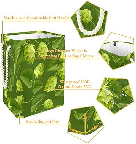 Lúpulo verde e folhas Indomer Padrão 300D Oxford PVC Roupas impermeáveis ​​cestas de lavanderia grande para cobertores Toys de roupas no quarto