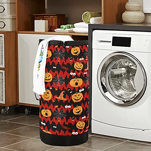Halloween Pumpkin Laundry Bolsa de lavanderia pesada Mochila com alças e alças de viagem Bolsa de roupa de viagem com tração de tração de tração Organizador de roupas sujas para apartamento College Dorm Laundromat