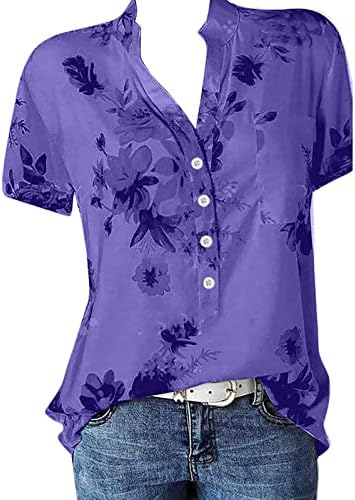 Blusas de verão para mulheres 2023 Trendy vintage floral solto manga curta V botão pescoço para