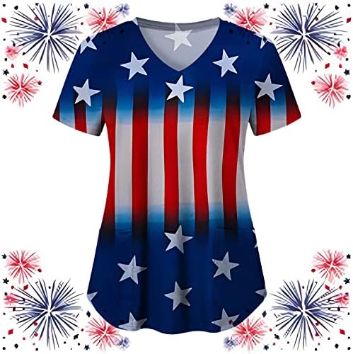 4 de julho Camisas para Women USA FLAND SMUM SMANGE CHUME DE PESCA DE MANAGEM VELHA COM 2 POLOS