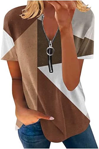 T-shirt de camiseta casual feminina de túnica desbotada de túnica solta de manga curta Hippie Colorblock Tshirts Bloups