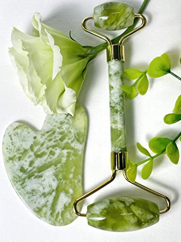 Rolo de jade natural para o rosto - rolo de rosto Gua Sha Scapping - Envelhecimento rugas, massageador de pele facial de inchaço - Premium autêntico Jade Stone