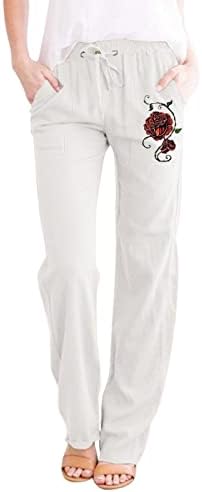 Calça de linho feminina de kcjgikpok, calça de linho com cintura elástica e elástica lisa com calças