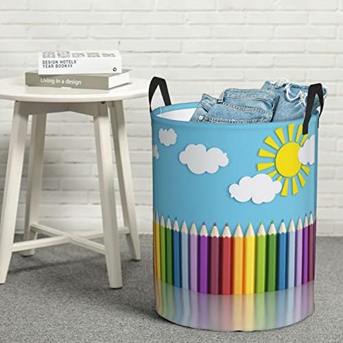 Rainbow Lápis Imprimir cesta de lavanderia grande com alça de lavanderia dobrável à prova de água para quarto, banheiro pequeno